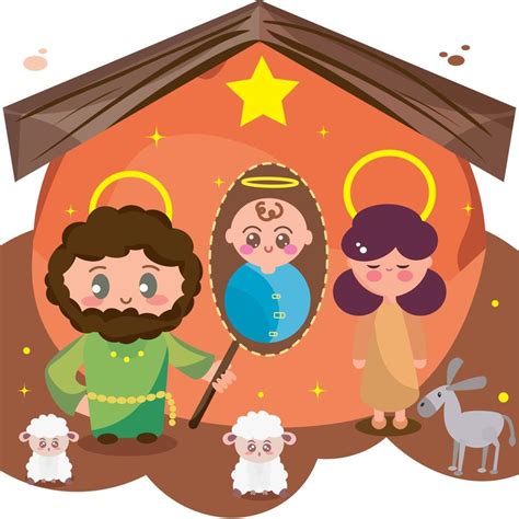 Cute Cartoons Of Joseph And Mary On Jesus Birth Vector Illustration