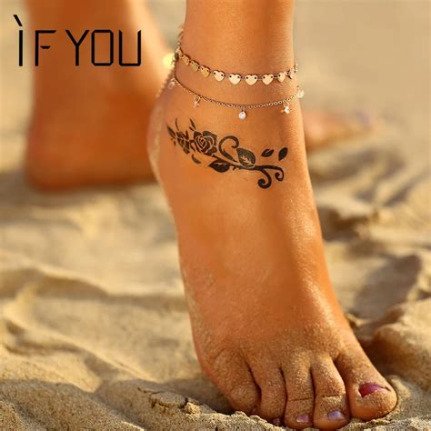 IF YOU 2019 New Bohemia Multiple Layer Anklets For Women Heart Crystal