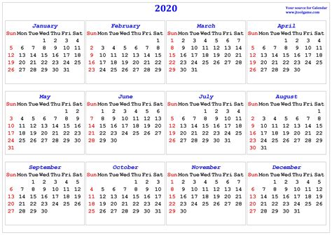Calendar For Year 2020 United States Free Printable Calendar