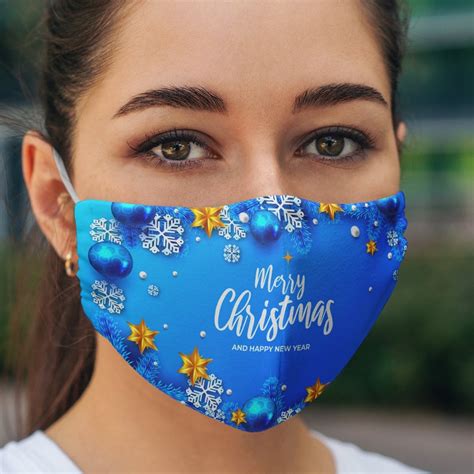 Blue Merry Christmas Face Mask Comfortable Face Cover Nose Etsy