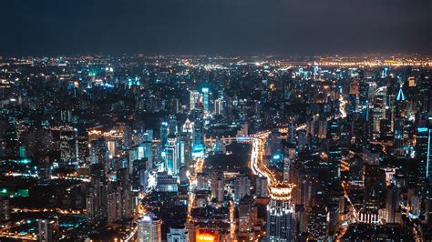 Download Wallpaper 1920x1080 Night City Aerial View
