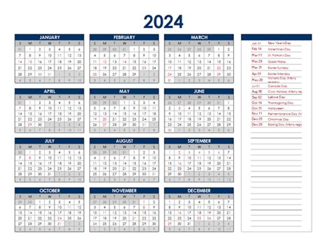 2024 Calendar Canada Holidays - 2024 Calendar With Week Numbers