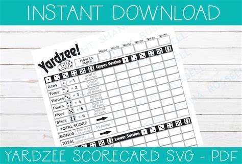 Digital Pdf Download Yardzee Yahtzee Score Sheet Scorecard Download