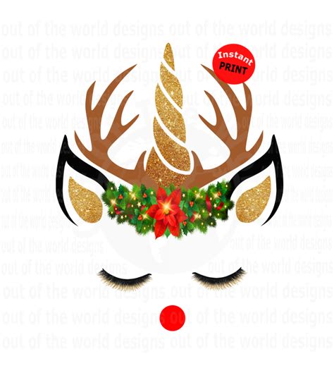 Christmas Deer Unicorn Instant Print Digital Download My