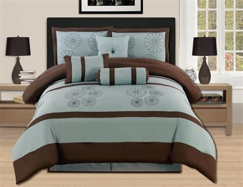 Aqua notes queen comforter sets are softest comforter sets. Queen King Bed Brown Aqua Blue Floral Embroidered 7 pc ...