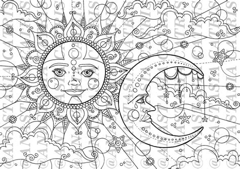 Sun And Moon Adult Colouring Page Instant Pdf Download Etsy