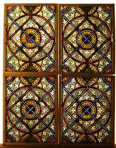 Four Reclaimed English Stained Glass Church Windows Uk Architectural