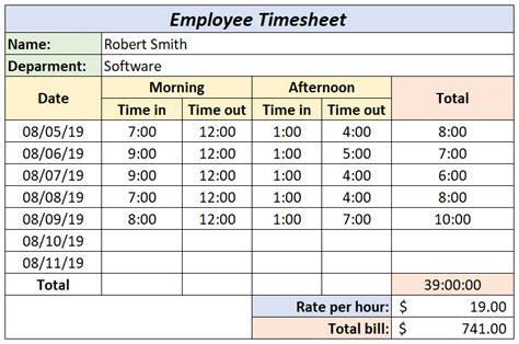 Excel Weekly Timesheet Template With Formulas Doctemplates