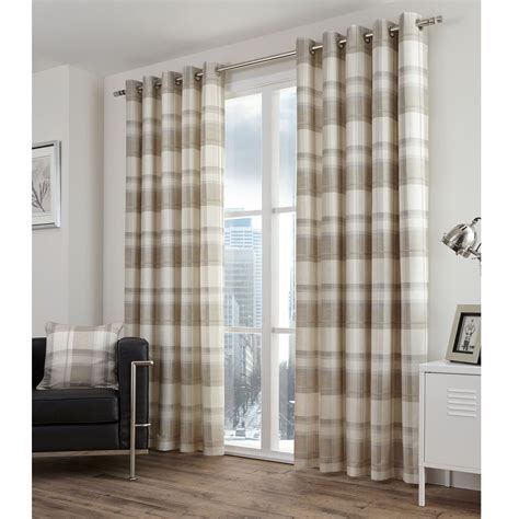 Ready Made Tartan Cotton Ring Top Curtains with Checked Design