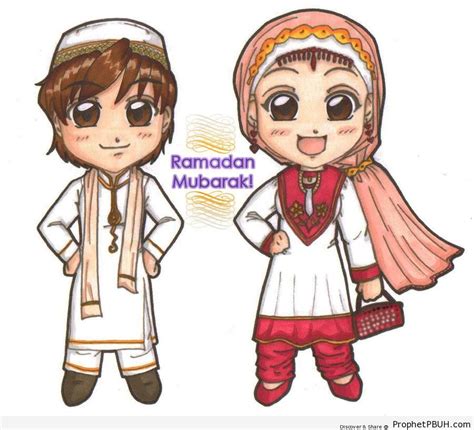 Ramadan Kareem And Chibi Muslim Couple Chibi Boy Drawings Prophet