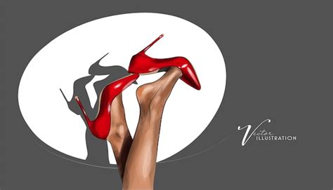 Ilustra O Com Pernas De Mulher Em Sapatos Vermelhos De Moda Vetor Premium