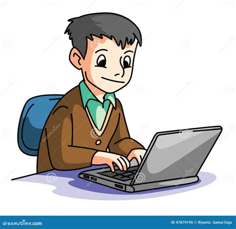Boy Using Laptop Stock Vector Illustration Of Isolated 47879196