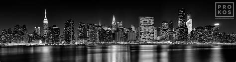 Panoramic Skyline Of Midtown Manhattan At Night Bandw Hd Black