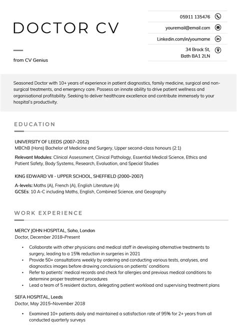 Doctor Cv Example Tips And Free Download