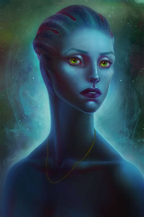 Stunning Digital Fanart Of A Blue Asari From Mass Effect