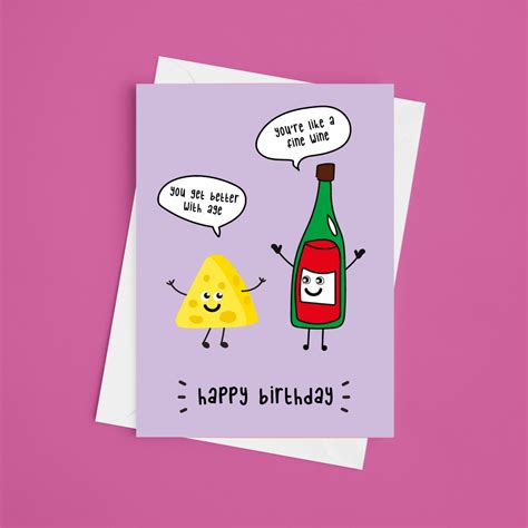 Cheese And Wine Happy Birthday A5 Greeting Card Laura Lonsdale Designs