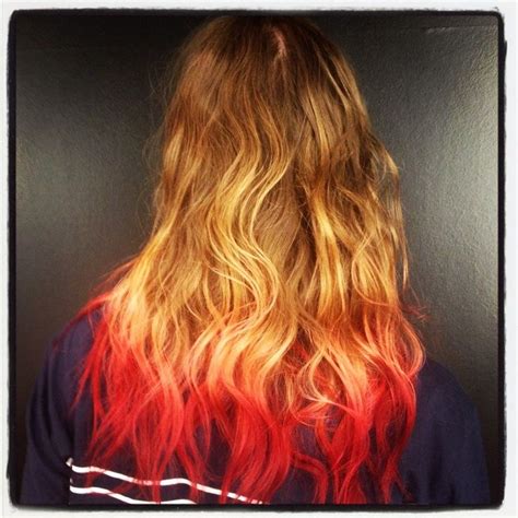 Red Dip Dye Blonde Hair With Red Tips Red Hair Tips Blonde With Pink