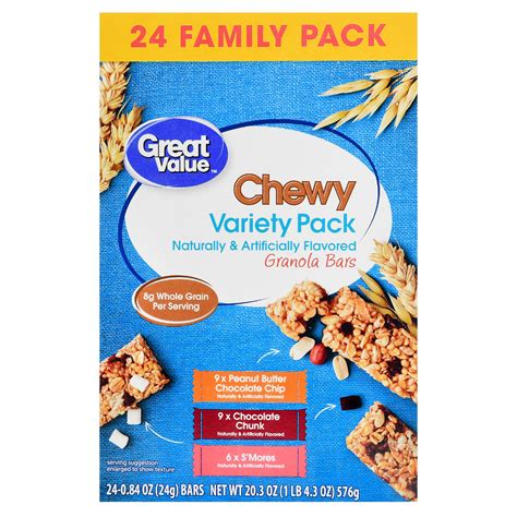 Great Value Chewy Variety Pack Granola Bars Value Pack 084 Oz 24