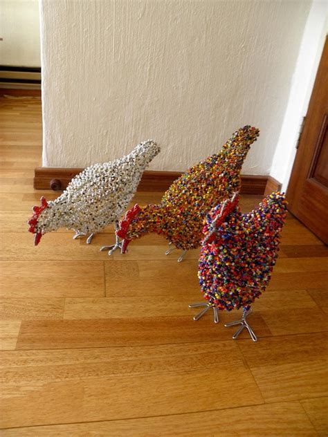 African Beaded Wire Animal Sculpture Chicken Large Orange Etsy