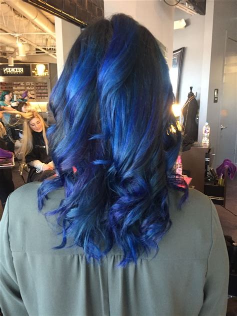 Long Curly Dark And Light Blue Hair Color Using Pravana Vivids Hair