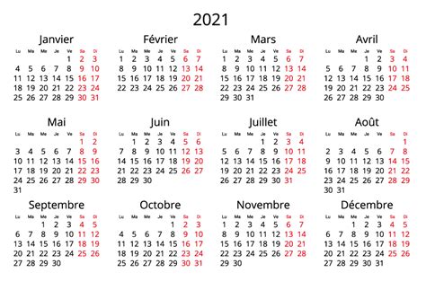 2021 Yearly France Calendar  Format