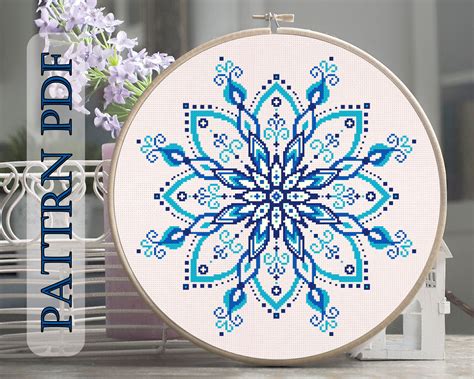This simple embroidery technique on gingham gives a very lacy and sophisticated look. Mandala Snowflake Cross Stitch pattern PDF crystal | Etsy ...