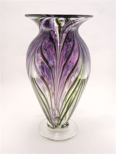 Hand Blown Art Glass Vase Lavender And Hyacinth Purple Etsy Glass