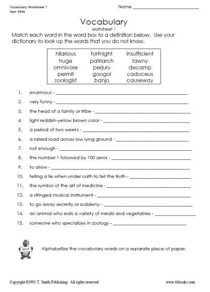 Vocabulary Worksheet For Grade 4