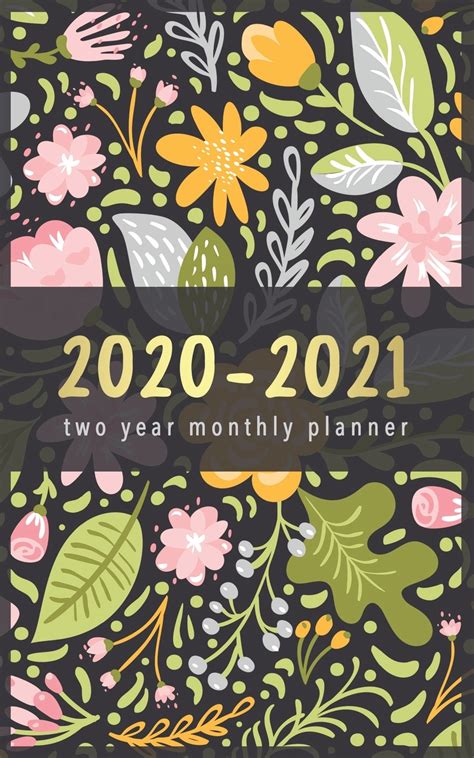 2020 2021 Two Year Monthly Planner Flower Design 2 Year Pocket Planner Calendar 5x8 Inches