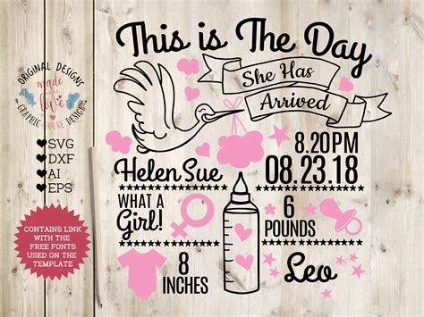 Baby Girl Birth Announcement Chart In Svg Dxf Eps Ai