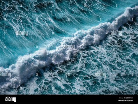Aerial View To Waves In Ocean Splashing Waves Blue Clean Wavy Sea