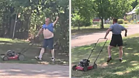 Two Competitive Neighbors Get Into Crazy Mowing Competition
