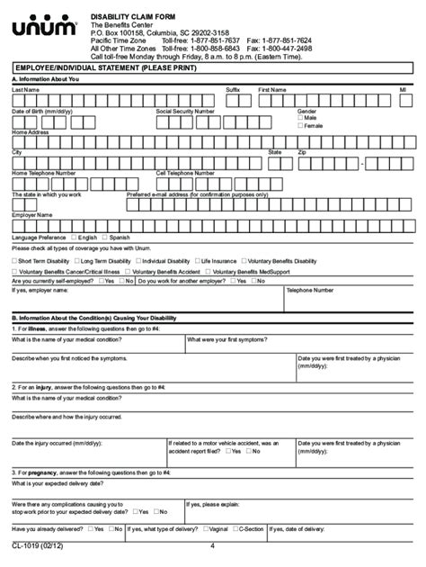 2012 2024 Form Unum Cl 1019 Fill Online Printable Fillable Blank
