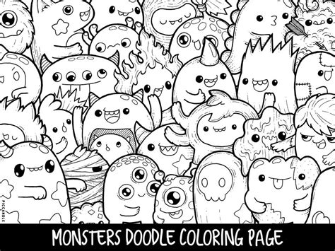 This cute cat mandala colouring print is too cute to pass up ^_^. Monsters Doodle Coloring Page Printable Cute/Kawaii Coloring