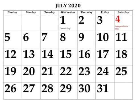 July 2020 Fillable Calendar With Large Space Notes Printable Template Hub