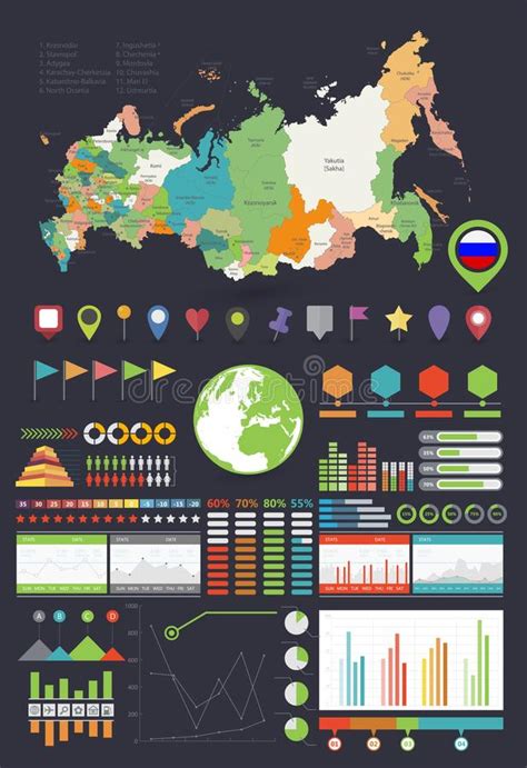 Russia Map And Infographics Design Elements Stock Vector Illustration