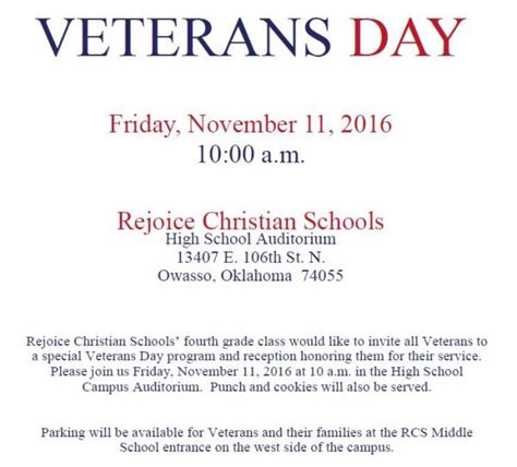 Veterans Invited To Rejoices 4th Grade Veterans Day Program