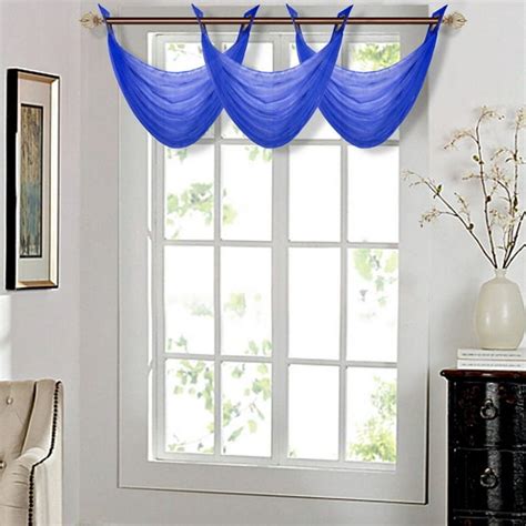 K36 Navy Blue 1 Pc Solid Voile Sheer Waterfall Valance Window Treatment