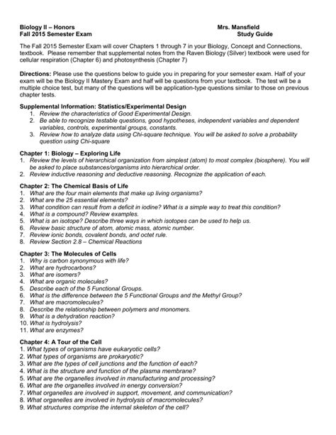 Fall 2015 Semester Exam Study Guide