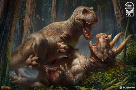 Dinosauria T Rex Vs Triceratops Art Print By Sideshow Collectibles