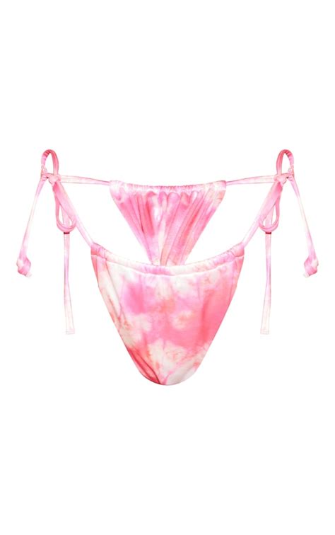 Pink Metallic Abstract Tie Side Bikini Bottoms Prettylittlething Usa