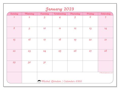 January 2023 Printable Calendar 63ss Michel Zbinden Nz