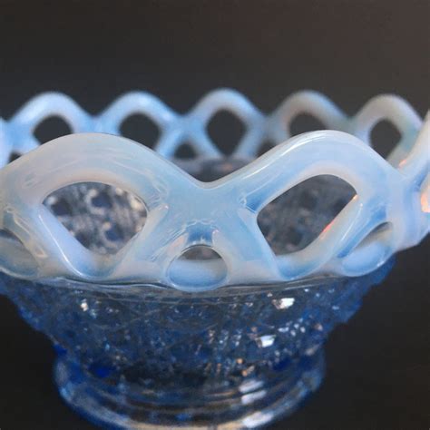 Imperial Glass Opalescent Katy Blue Bowl Laced Edge Etsy
