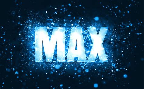 Download Imagens Feliz Aniversário Max 4k Luzes Azuis Neon Nome Max