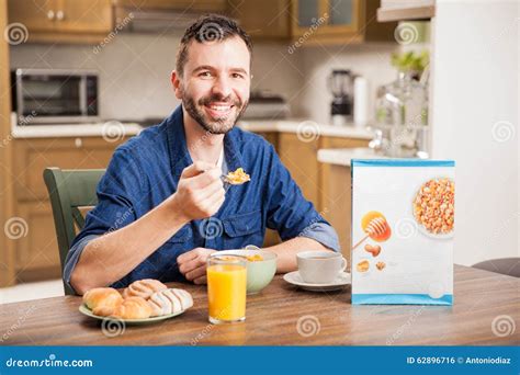 Happy Guy Eating Cereal Stock Photo Image Of Happy Healthy 62896716