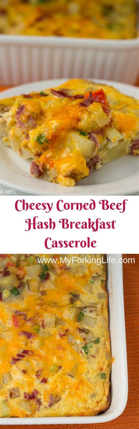 A tasty corned beef casserole made with slow cooked corned beef, veggies, and a creamy cheesy sauce made from scratch! Cheesy Corned Beef Hash Breakfast Casserole | Recipe | Corned beef hash, Corned beef, Corned ...