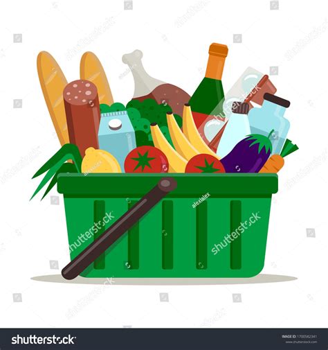 Supermarket Green Plastic Shopping Basket Full Stock Vector Royalty