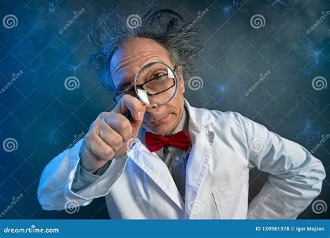 Funny Mad Scientist Crazy Doctor Isolated On White Stock Photography