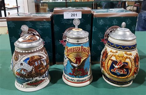 lot of 3 nib collectible budweiser beer steins