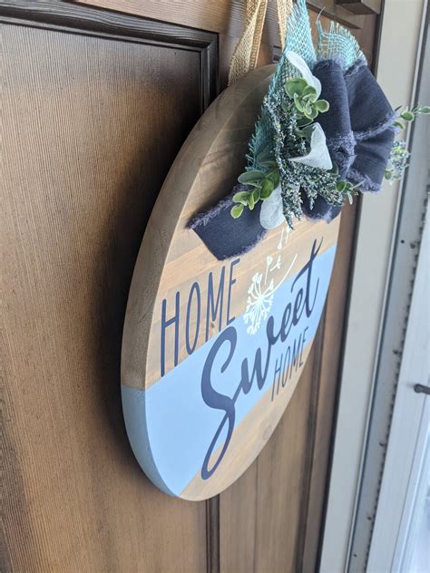 Home Sweet Home Door Hanger Wood Circle Sign Welcome Door Etsy